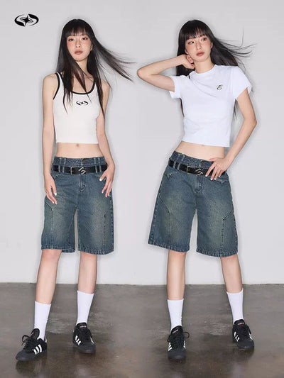 Two-Waist Line Denim Shorts Korean Street Fashion Shorts By ETERNITY ITA Shop Online at OH Vault