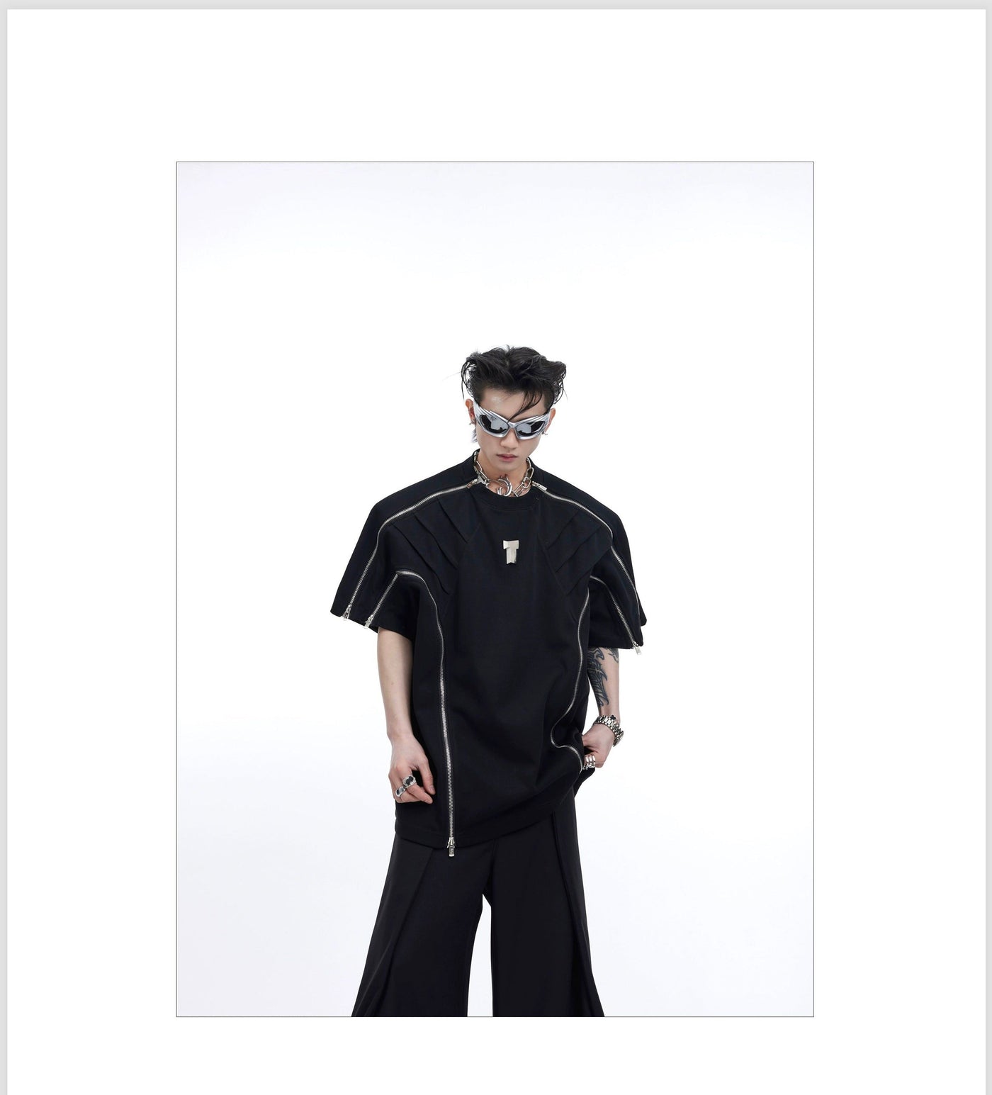 Zipper & Line Details T-Shirt Korean Street Fashion T-Shirt By Argue Culture Shop Online at OH Vault