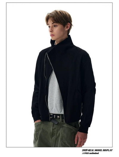 Structured Wrap Collar Asymmetric Zipped Jacket