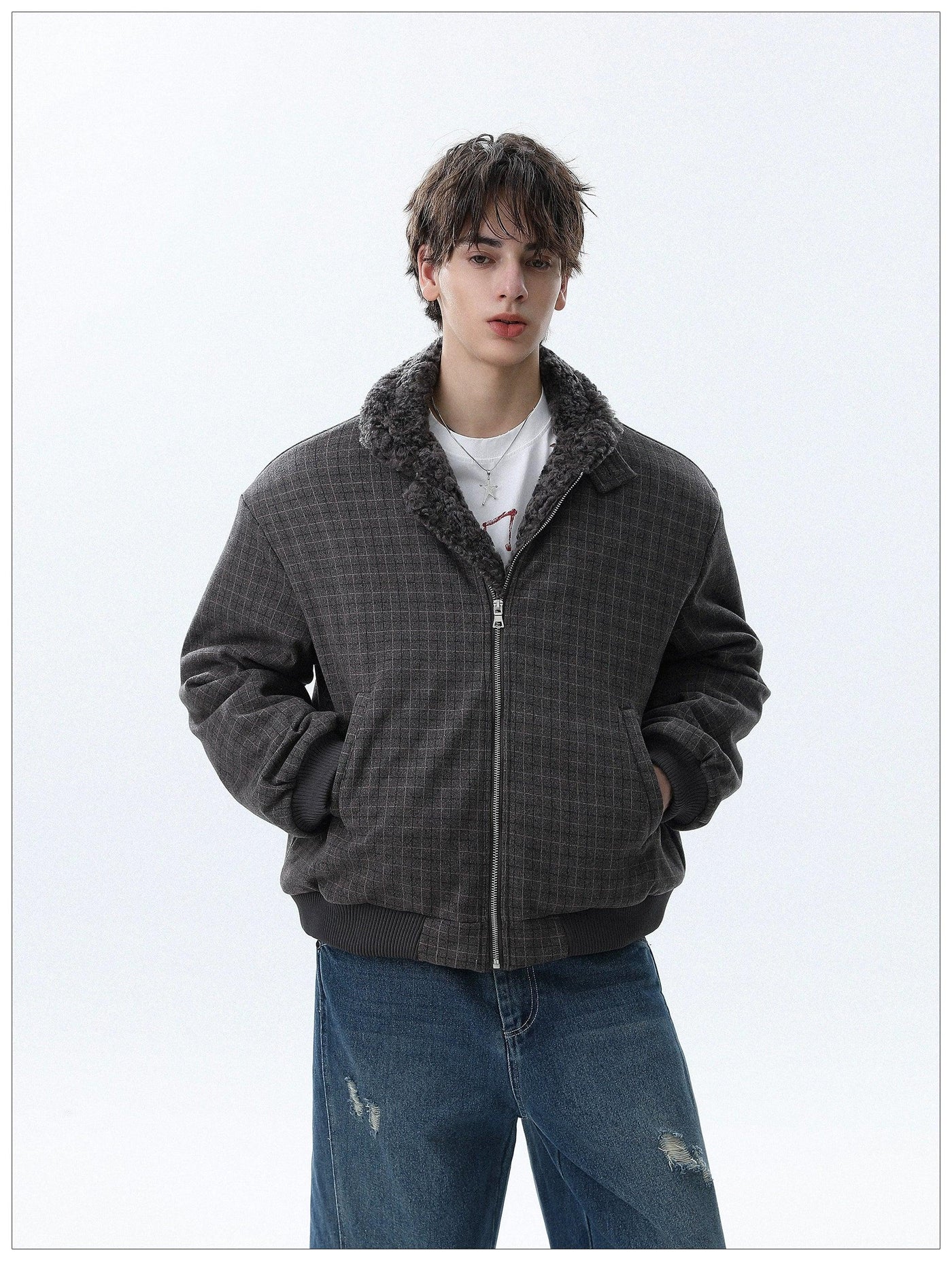 Faux Fur Lining Checkered Jacket Korean Street Fashion Jacket By Mr Nearly Shop Online at OH Vault