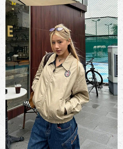 Badge Embroidery Plaid Reversible Jacket Korean Street Fashion Jacket By Made Extreme Shop Online at OH Vault