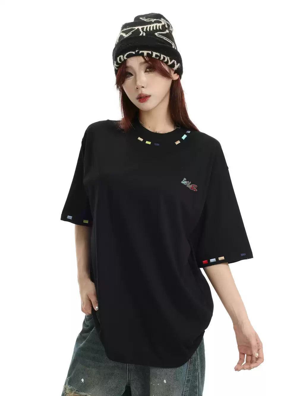 Color Bar Stitches Loose T-Shirt Korean Street Fashion T-Shirt By INS Korea Shop Online at OH Vault