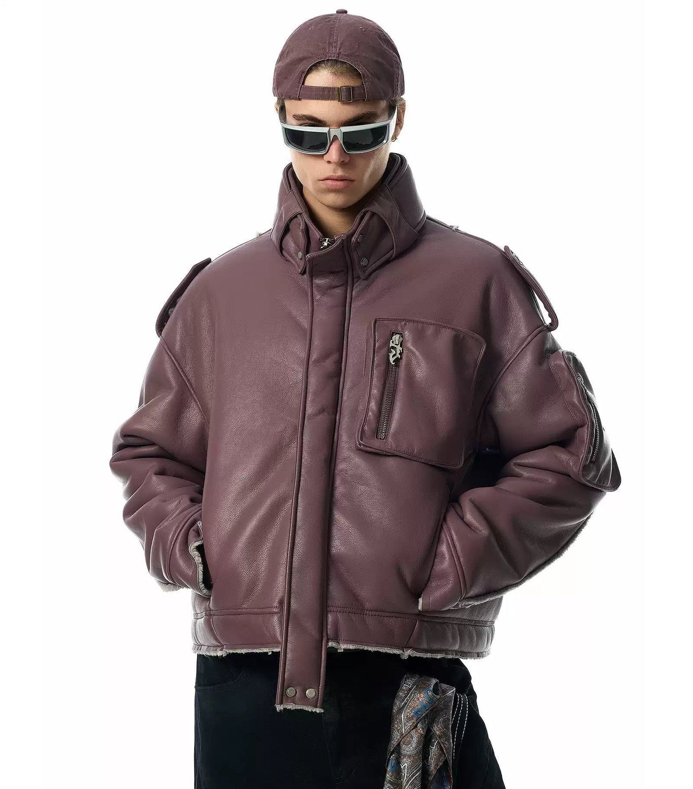 Raw Edge Puffer PU Leather Jacket Korean Street Fashion Jacket By JHYQ Shop Online at OH Vault