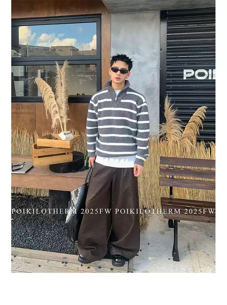 Two-Tone Striped Half-Zip Korean Street Fashion Half-Zip By Poikilotherm Shop Online at OH Vault