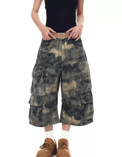 Smudged Camo Cargo Shorts Korean Street Fashion Shorts By Blacklists Shop Online at OH Vault