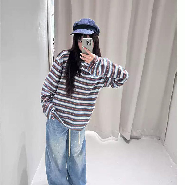 Striped Pattern Long Sleeve Polo Korean Street Fashion Polo By Jump Next Shop Online at OH Vault