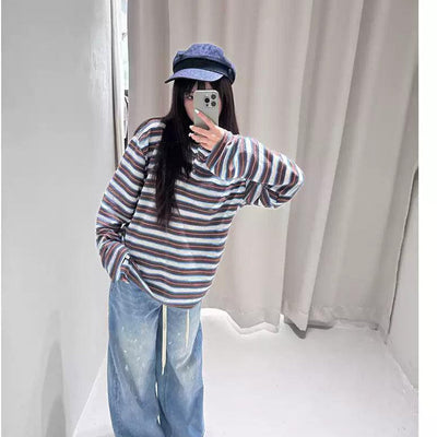 Striped Pattern Long Sleeve Polo Korean Street Fashion Polo By Jump Next Shop Online at OH Vault