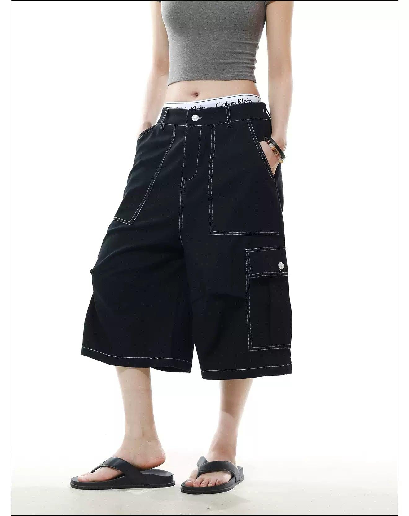 Contrast Stitched Denim Shorts Korean Street Fashion Shorts By Mr Nearly Shop Online at OH Vault