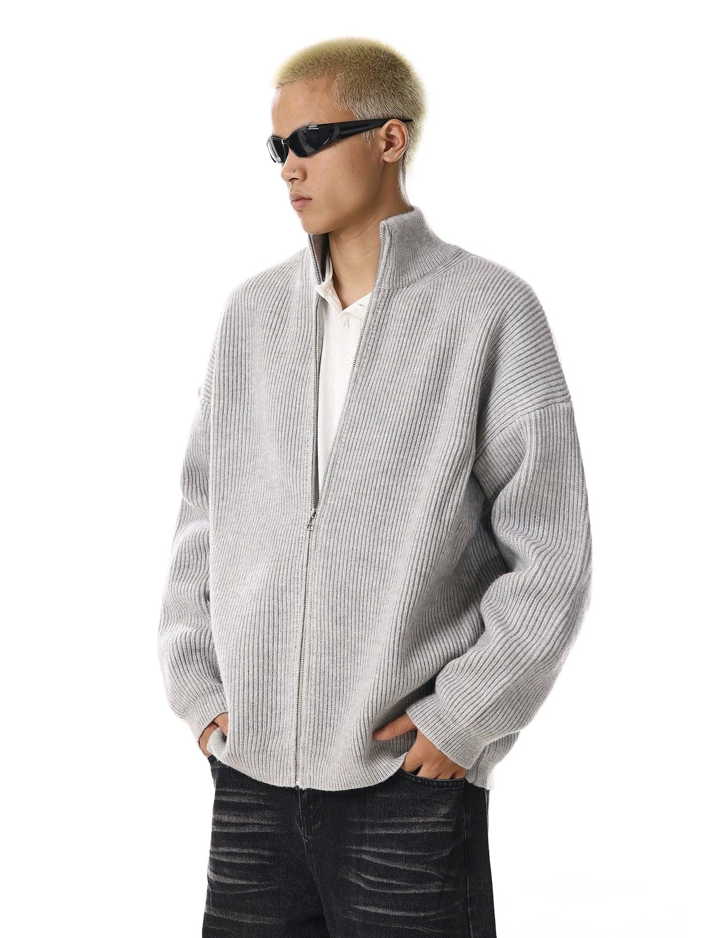 Cozy Zipped Knit Jacket Korean Street Fashion Jacket By MEBXX Shop Online at OH Vault