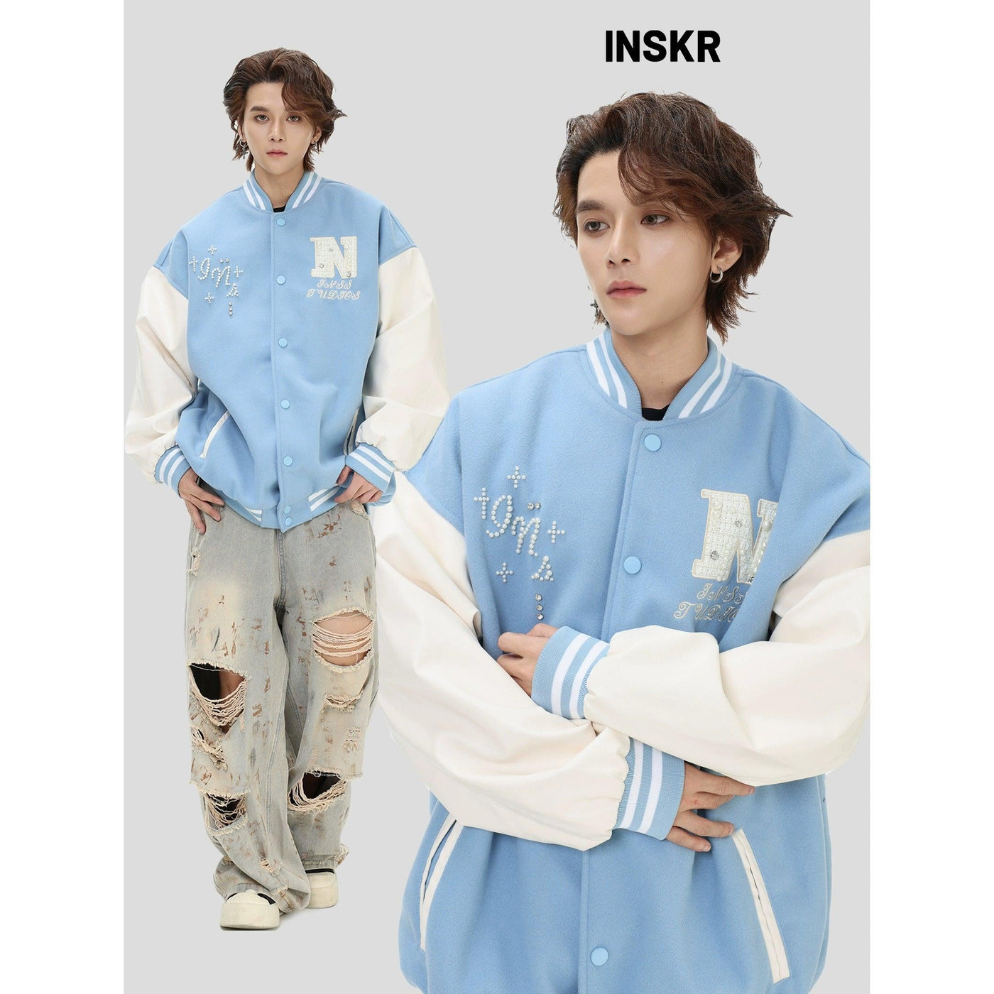 Snap Buttons Varsity Jacket Korean Street Fashion Jacket By INS Korea Shop Online at OH Vault