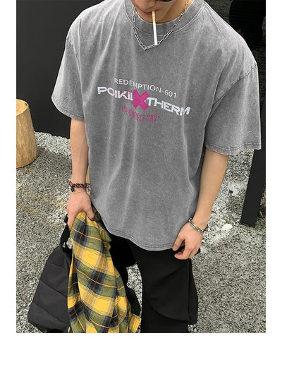 Letter Print Loose Fit T-Shirt Korean Street Fashion T-Shirt By Poikilotherm Shop Online at OH Vault