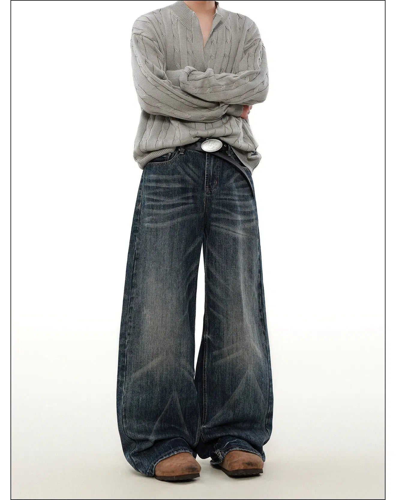 Crease Lines Loose Jeans Korean Street Fashion Jeans By Mr Nearly Shop Online at OH Vault