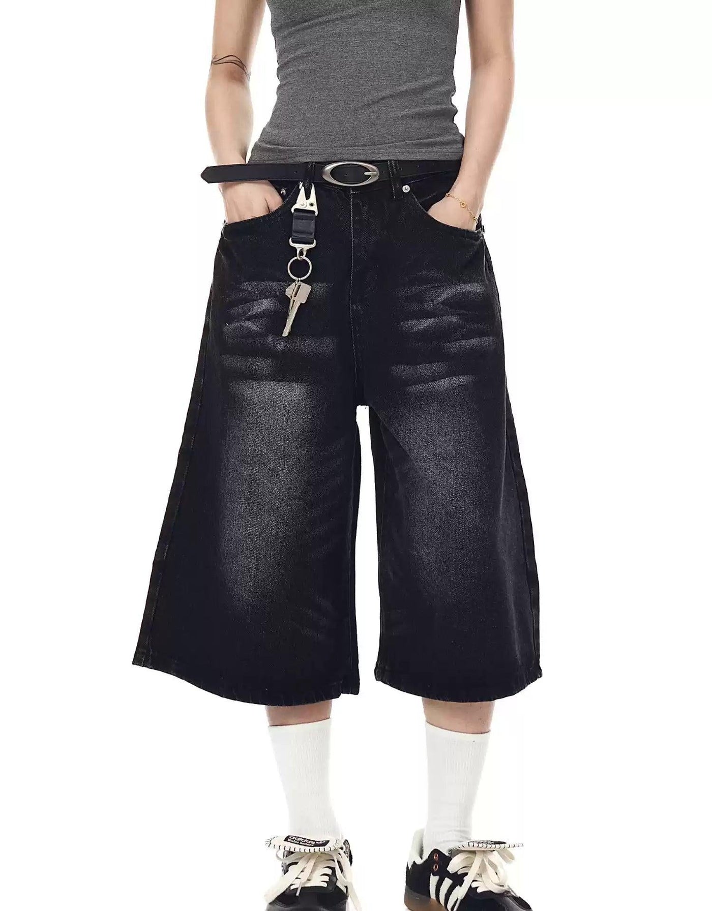 Whiskered Emphasis Denim Shorts Korean Street Fashion Shorts By Blacklists Shop Online at OH Vault