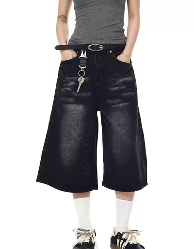 Whiskered Emphasis Denim Shorts Korean Street Fashion Shorts By Blacklists Shop Online at OH Vault
