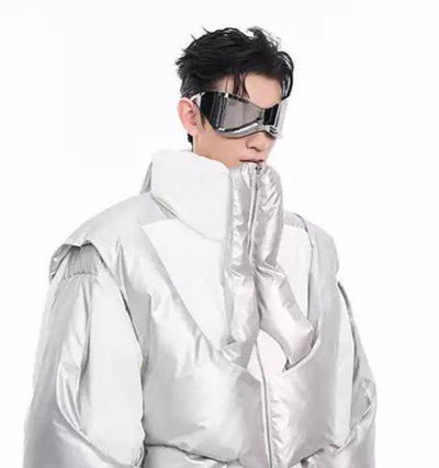 Futuristic Structured Puffer Jacket Korean Street Fashion Jacket By Slim Black Shop Online at OH Vault