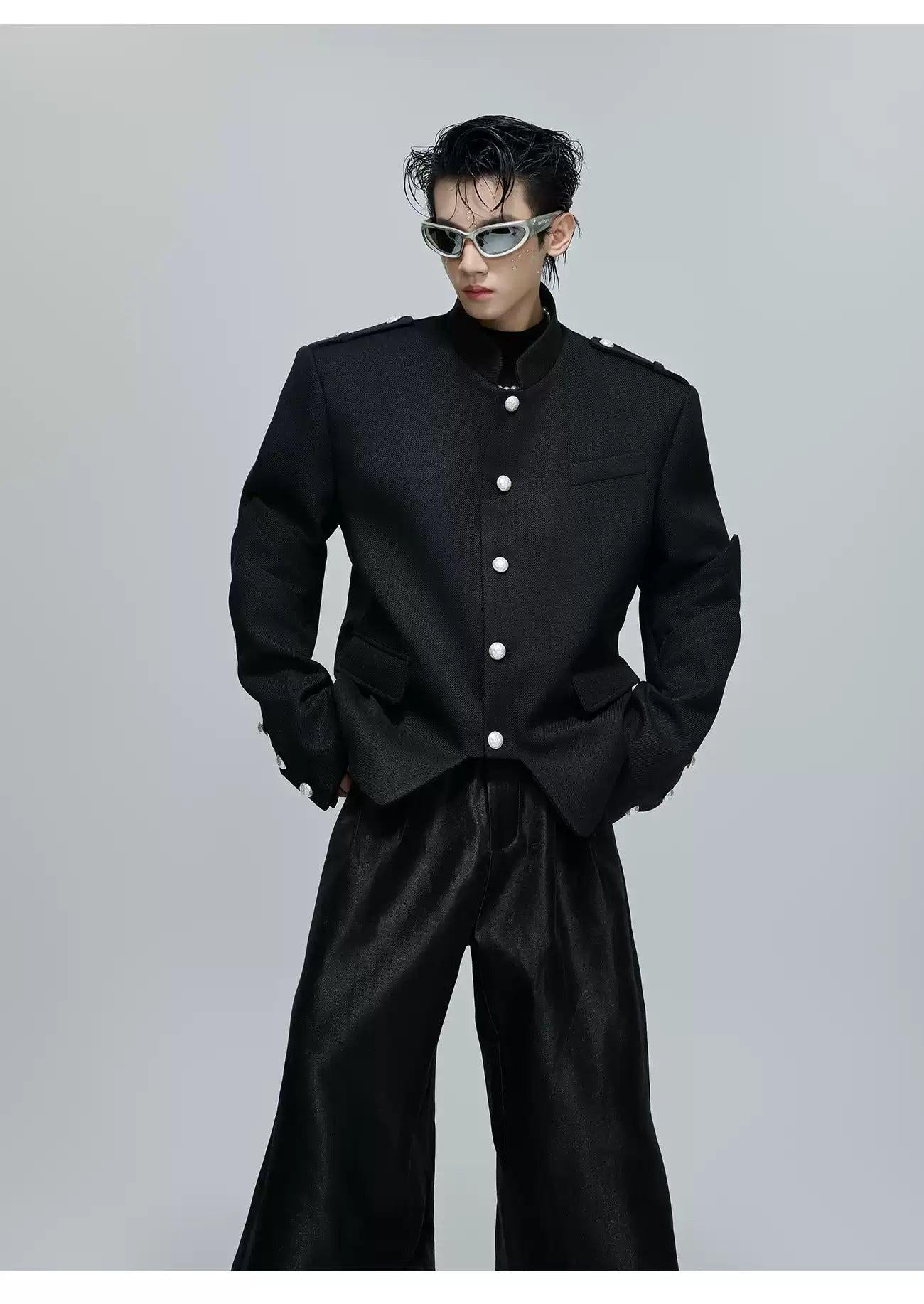 Textured Pearl Buttoned Blazer Korean Street Fashion Blazer By Argue Culture Shop Online at OH Vault