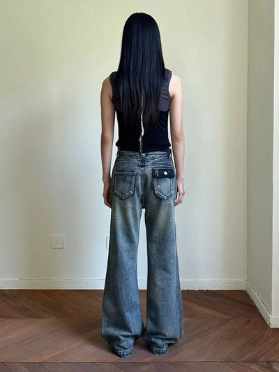 Washed Embroidery Flared Jeans Korean Street Fashion Jeans By NeverSeez Shop Online at OH Vault