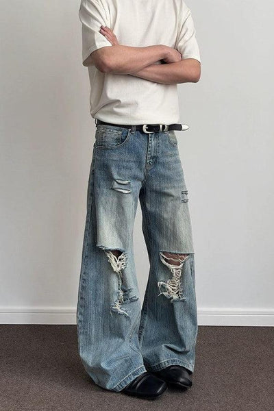 Ripped Lines Relaxed Jeans Korean Street Fashion Jeans By A PUEE Shop Online at OH Vault