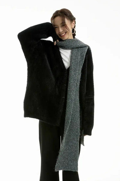 Logo Jacquard Fluffy Cardigan Korean Street Fashion Cardigan By Funky Fun Shop Online at OH Vault