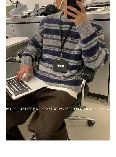 Fuzzy Striped Contrast Sweater Korean Street Fashion Sweater By Poikilotherm Shop Online at OH Vault