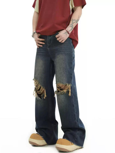 Ripped Knee Detail Faded Jeans Korean Street Fashion Jeans By INS Korea Shop Online at OH Vault
