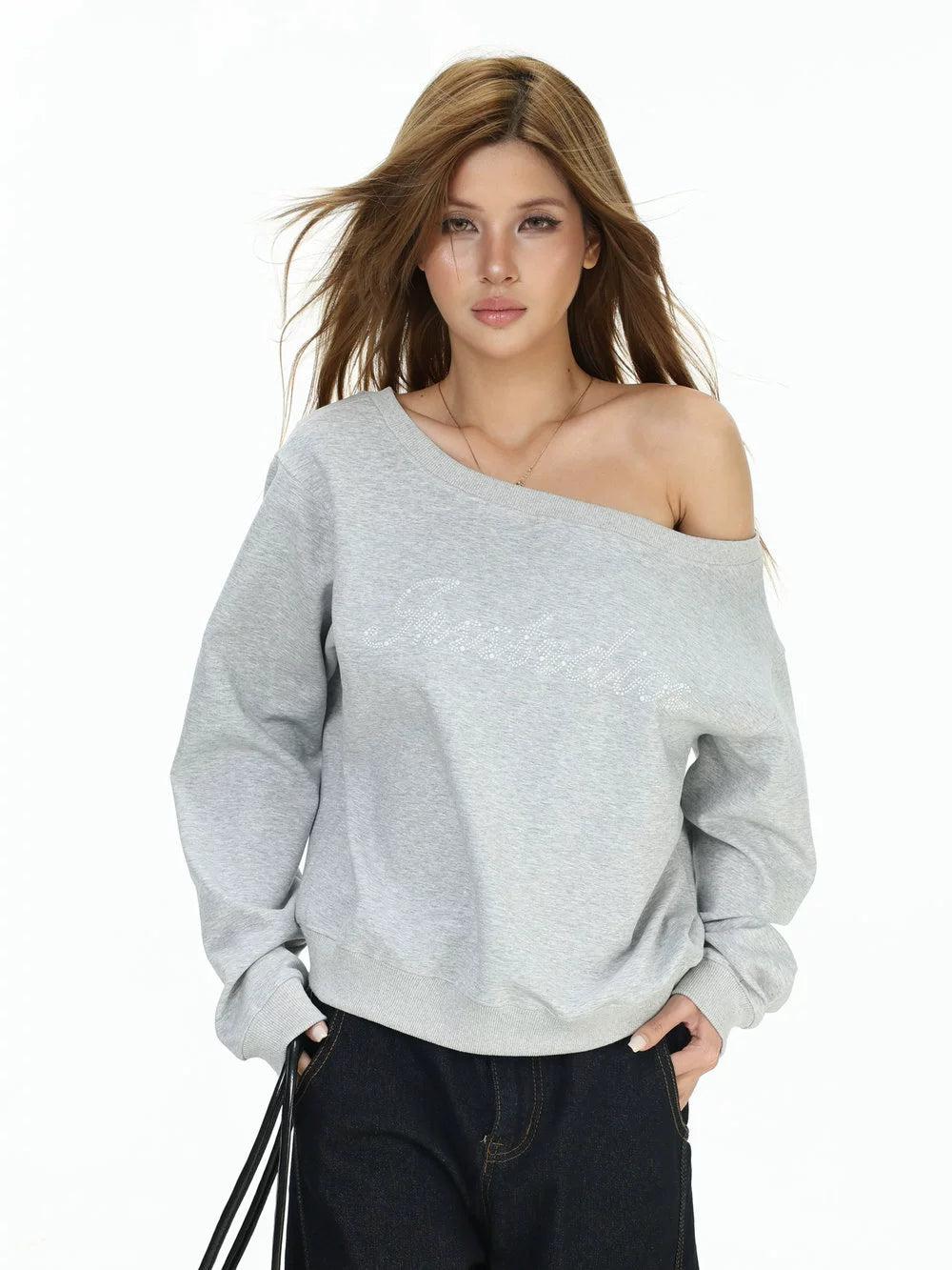 Pearl Logo Boat Neck L/S T-Shirt Korean Street Fashion T-Shirt By INS Korea Shop Online at OH Vault