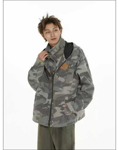 Buckled Neck Strap Camo Hooded Jacket Korean Street Fashion Jacket By Mr Nearly Shop Online at OH Vault