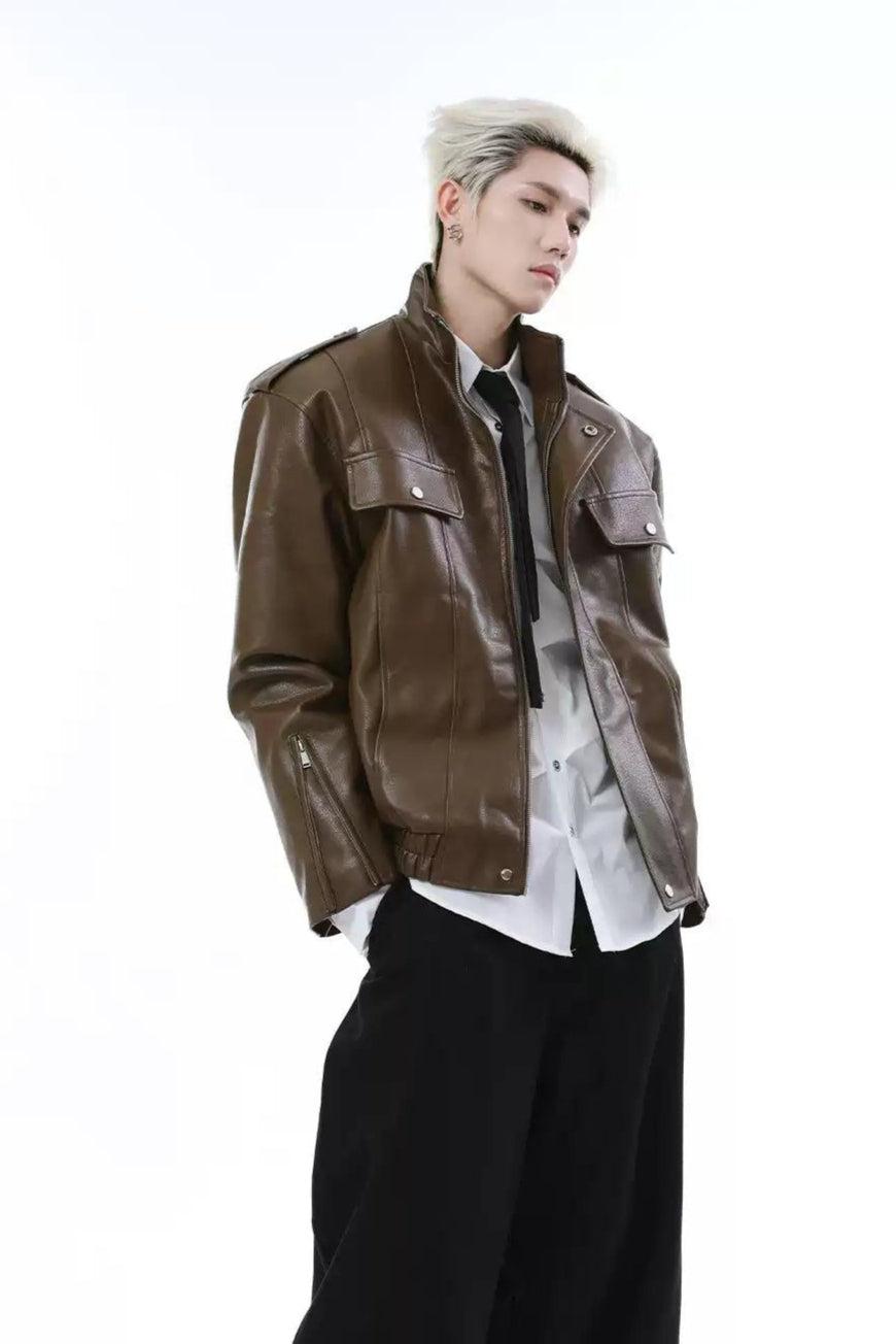 Buttoned Pockets PU Leather Jacket Korean Street Fashion Jacket By Turn Tide Shop Online at OH Vault