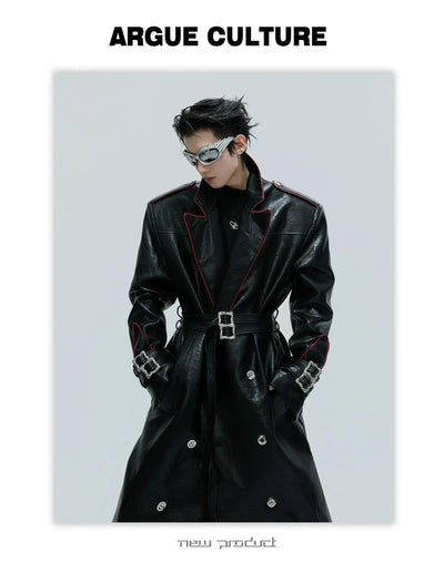 Reptile Textured Faux Leather Long Coat Korean Street Fashion Long Coat By Argue Culture Shop Online at OH Vault