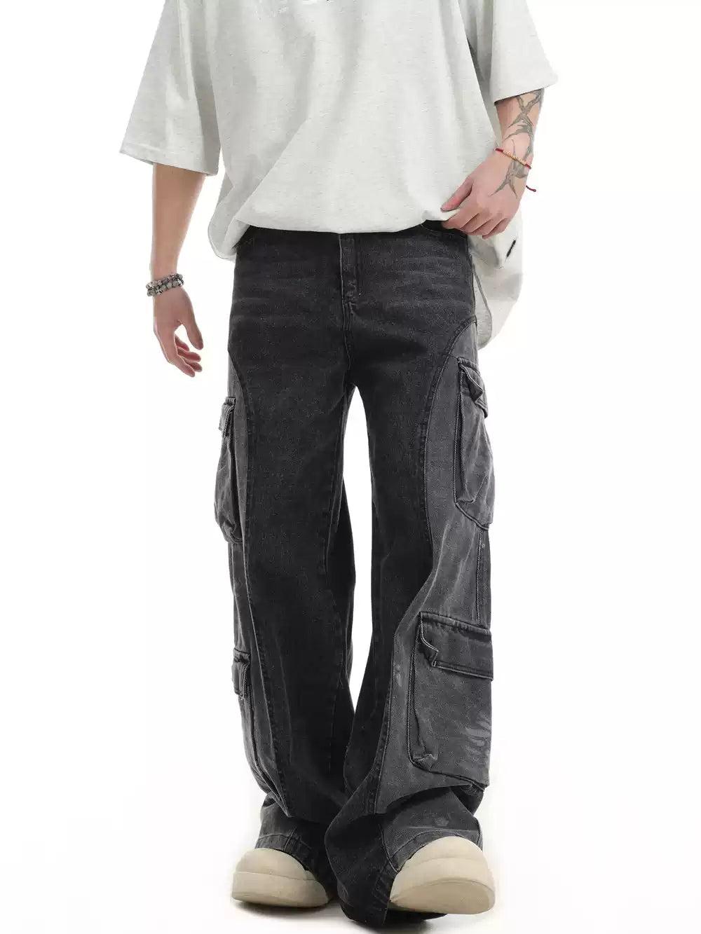 Spliced Washed Cargo Jeans Korean Street Fashion Jeans By INS Korea Shop Online at OH Vault