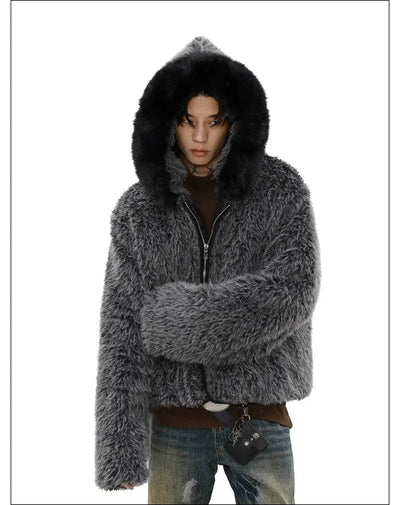 Fuzzy Hooded Jacket Korean Street Fashion Jacket By Mr Nearly Shop Online at OH Vault