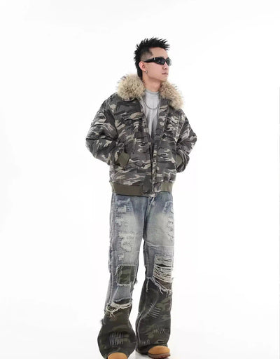 Detachable Fur Camo Short Jacket Korean Street Fashion Jacket By Blacklists Shop Online at OH Vault