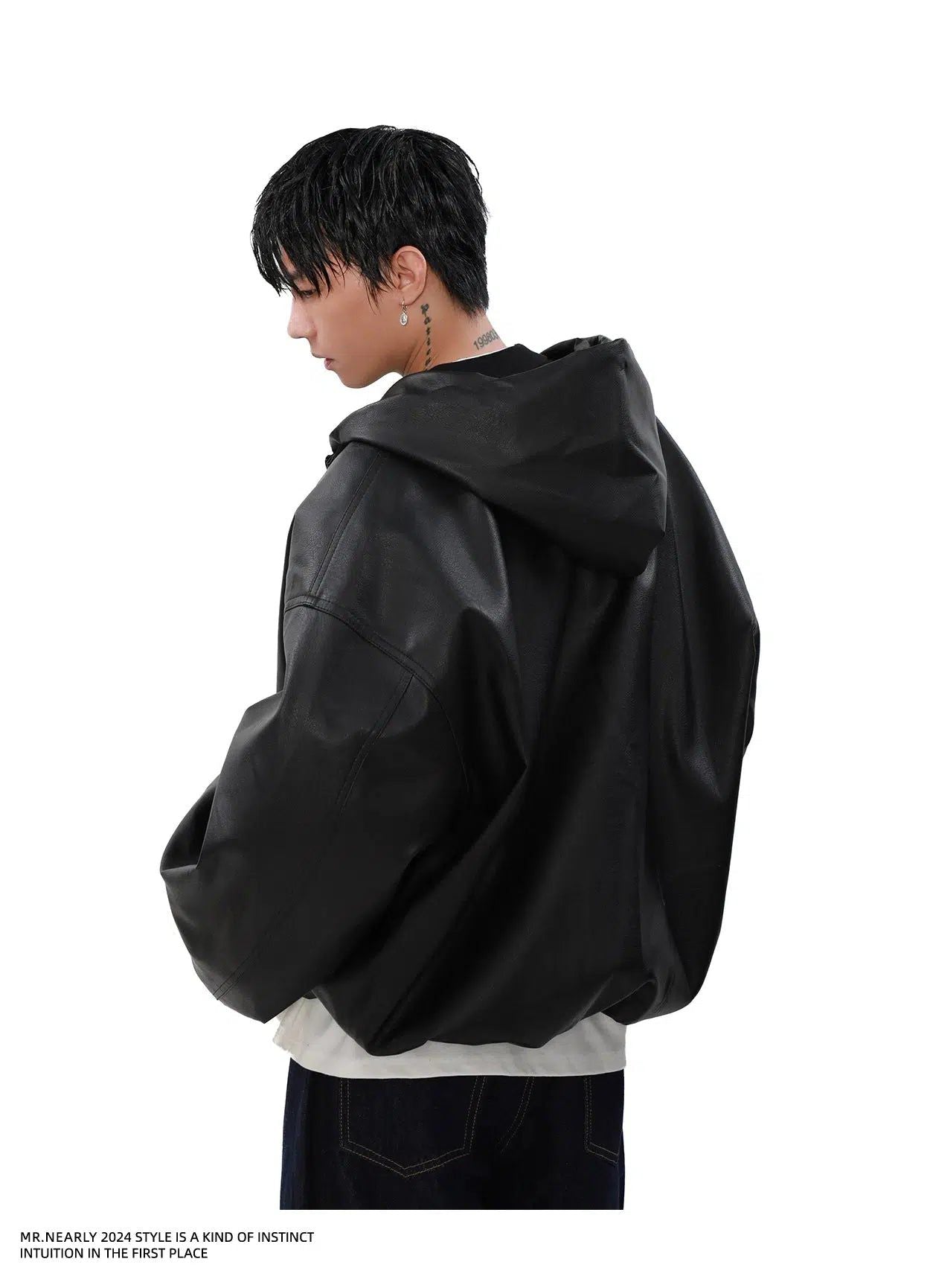 Sleek Drawstring Hooded PU Leather Jacket Korean Street Fashion Jacket By Mr Nearly Shop Online at OH Vault