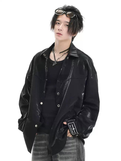 Solid Color Shine Buttoned Shirt Korean Street Fashion Shirt By INS Korea Shop Online at OH Vault