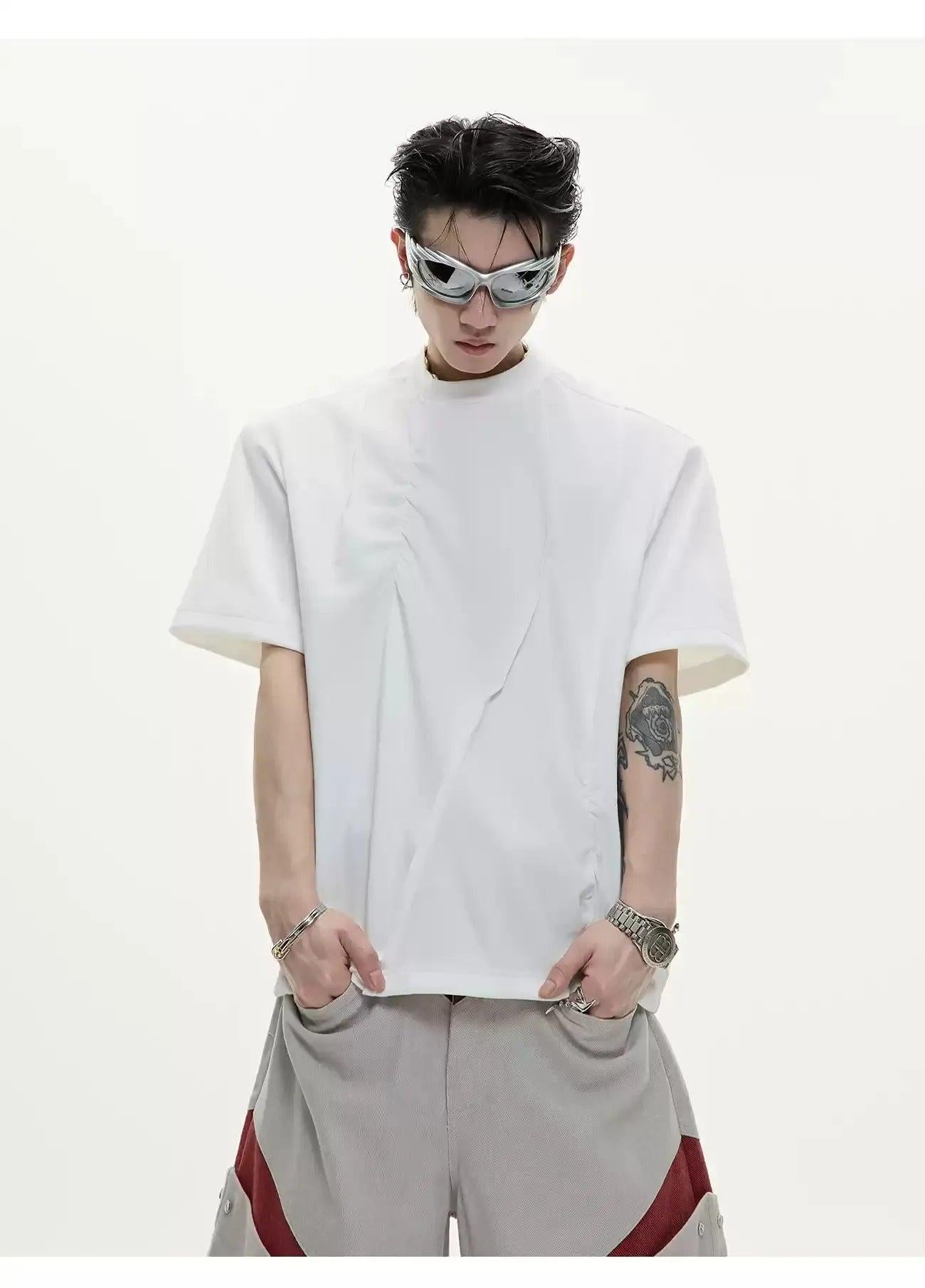 Structured Pleated T-Shirt Korean Street Fashion T-Shirt By Argue Culture Shop Online at OH Vault