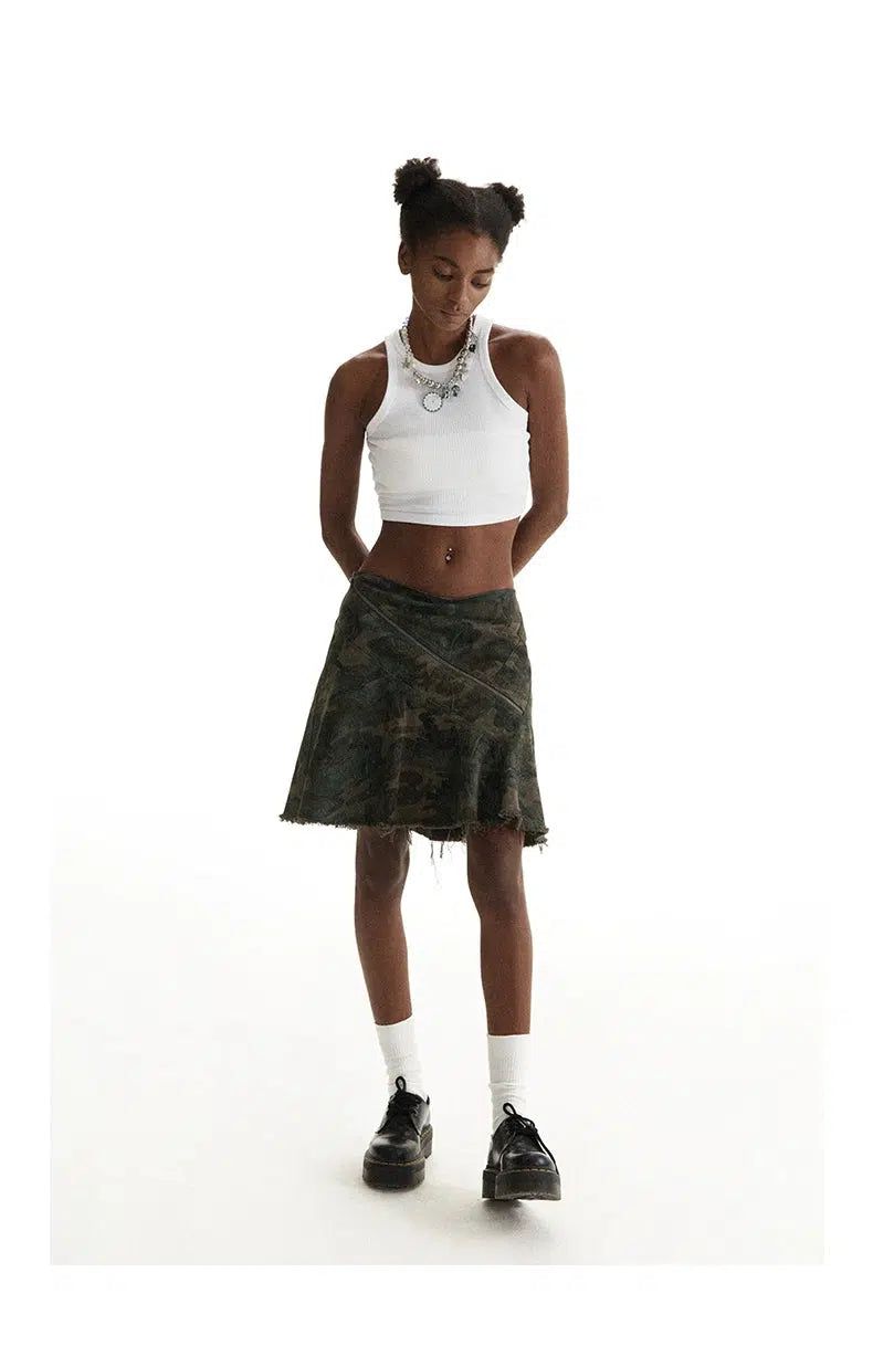 Raw Edge Camouflage Skirt Korean Street Fashion Skirt By Conp Conp Shop Online at OH Vault