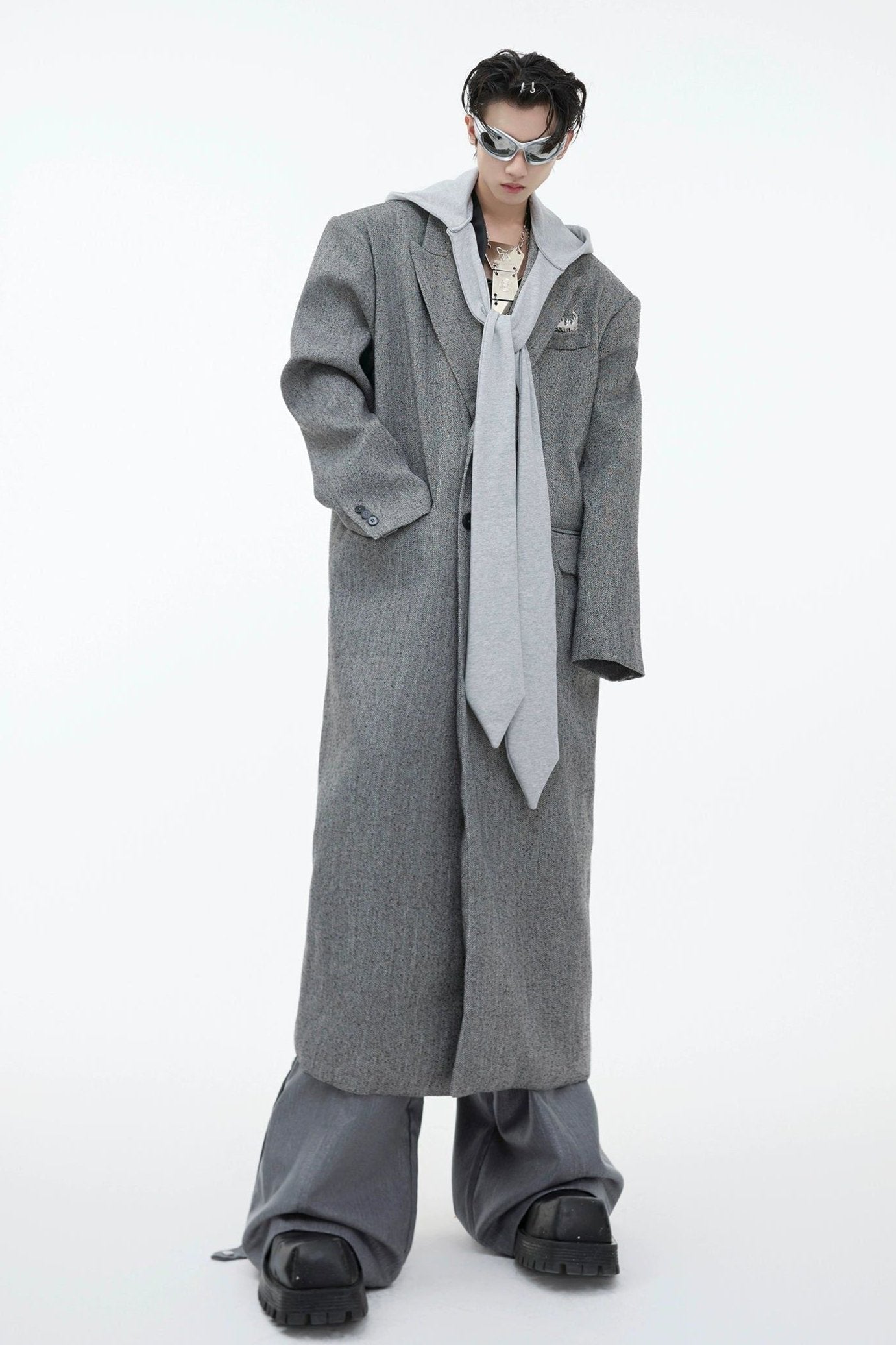 Long Strap Hooded Long Coat Korean Street Fashion Long Coat By Argue Culture Shop Online at OH Vault