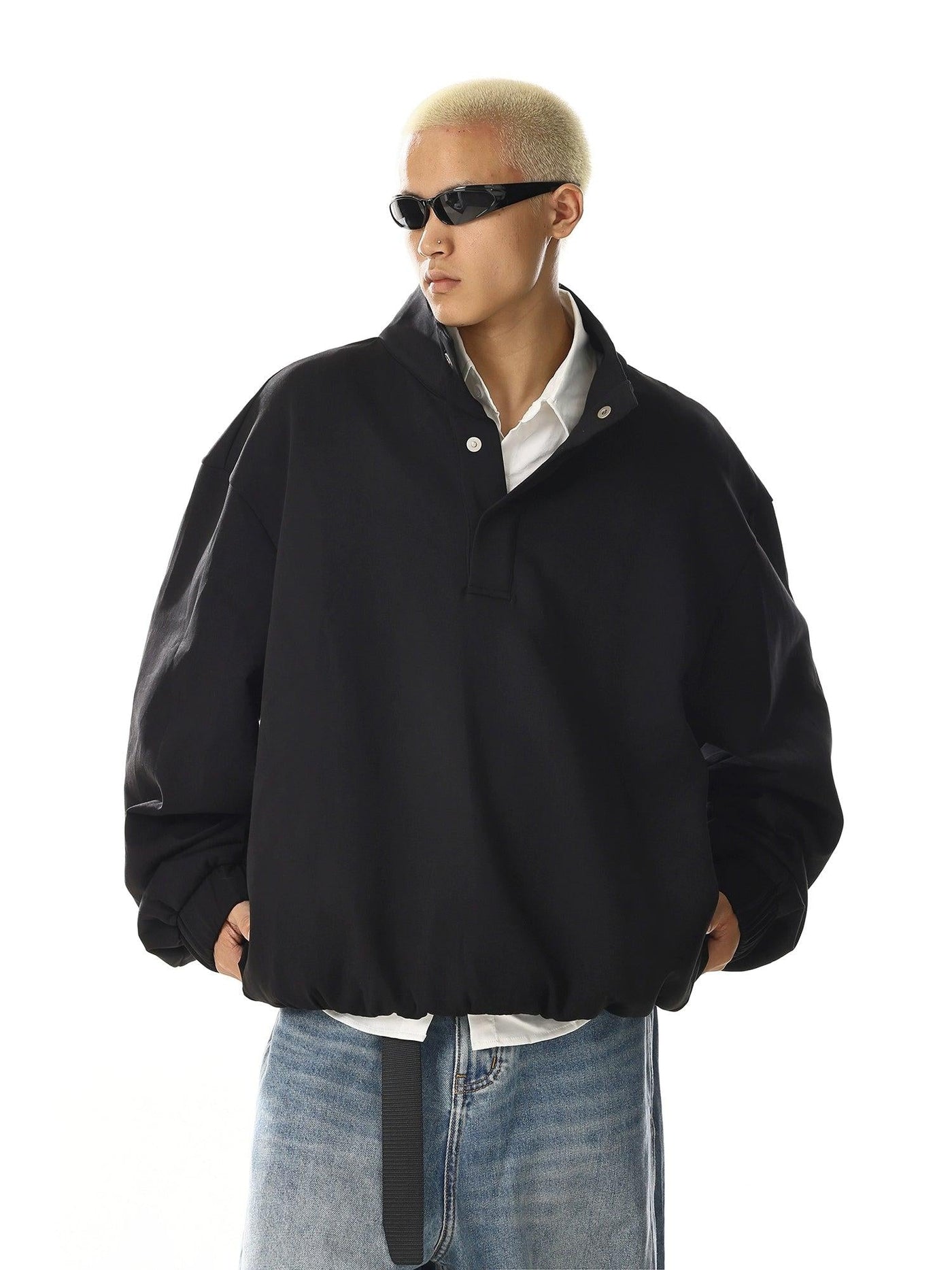 Plain Half-Buttoned Boxy Fit Jacket Korean Street Fashion Jacket By MEBXX Shop Online at OH Vault