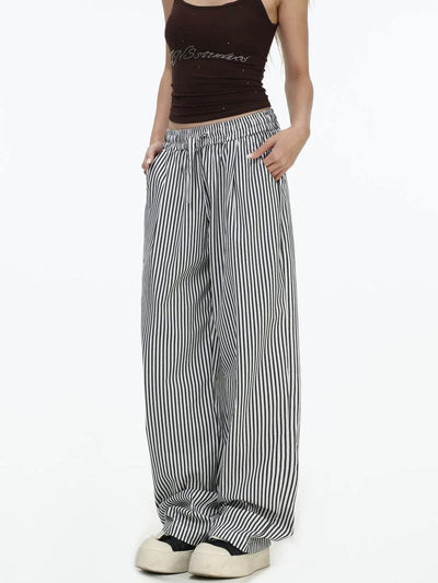 Elastic Waist Vertical Stripe Pants Korean Street Fashion Pants By INS Korea Shop Online at OH Vault
