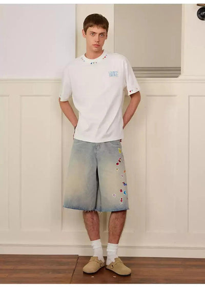 Raw Edge Patchwork Denim Shorts Korean Street Fashion Shorts By Donsmoke Shop Online at OH Vault