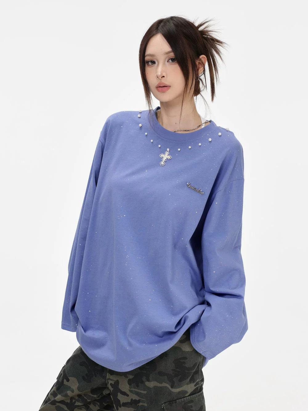 Pearl & Cross Long Sleeve T-Shirt Korean Street Fashion T-Shirt By INS Korea Shop Online at OH Vault