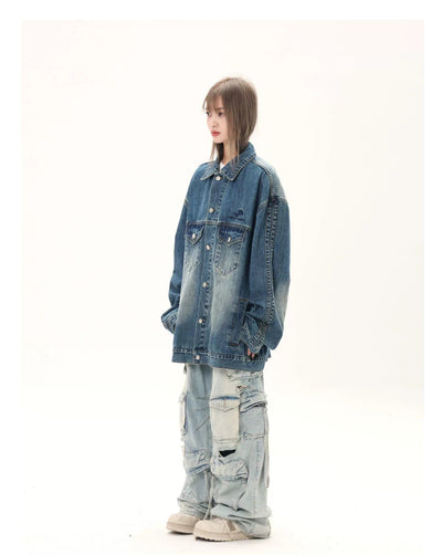 Oversized Printed Denim Jacket Korean Street Fashion Jacket By Jump Next Shop Online at OH Vault