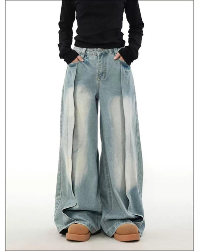 Washed Mid-Seam Jeans Korean Street Fashion Jeans By Mr Nearly Shop Online at OH Vault