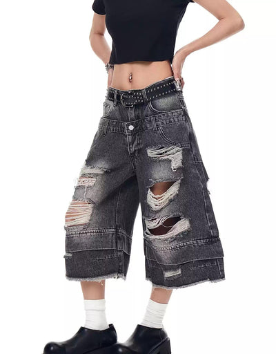 Dstressed Lines Frayed Denim Shorts Korean Street Fashion Shorts By Blacklists Shop Online at OH Vault