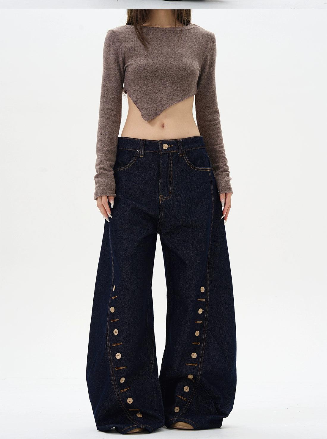 Stitched Buttoned Detail Jeans Korean Street Fashion Jeans By 77Flight Shop Online at OH Vault