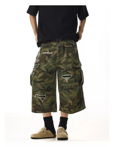 Distressed Spots Camouflage Cargo Shorts Korean Street Fashion Shorts By MEBXX Shop Online at OH Vault