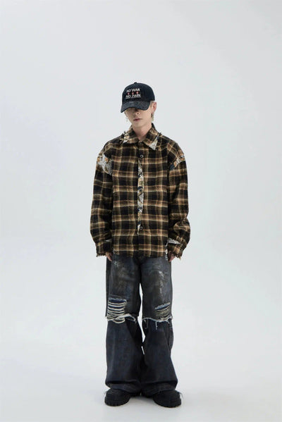 Lace Spliced Plaid Shirt Korean Street Fashion Shirt By Ash Dark Shop Online at OH Vault