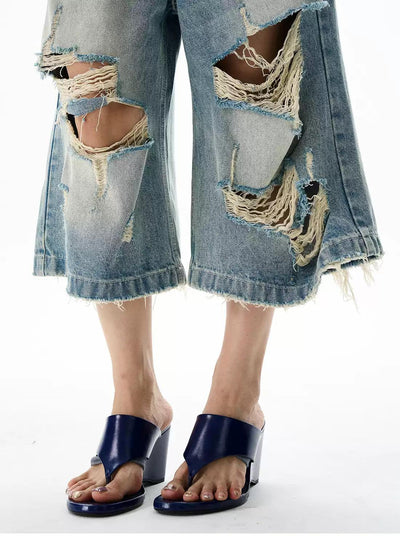 Extra Distressed Denim Shorts Korean Street Fashion Shorts By 77Flight Shop Online at OH Vault
