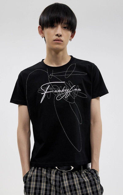 Abstract Line Stitches T-Shirt Korean Street Fashion T-Shirt By Funky Fun Shop Online at OH Vault