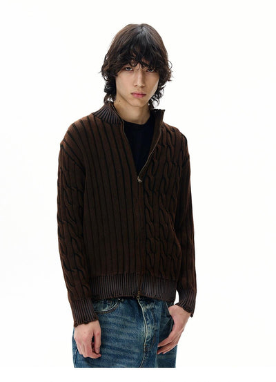 Distressed Asymmetric Cable Knit Jacket Korean Street Fashion Jacket By 77Flight Shop Online at OH Vault